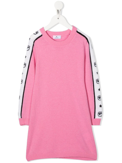 Shop Chiara Ferragni Logo-print Stripe-detail Dress In Pink