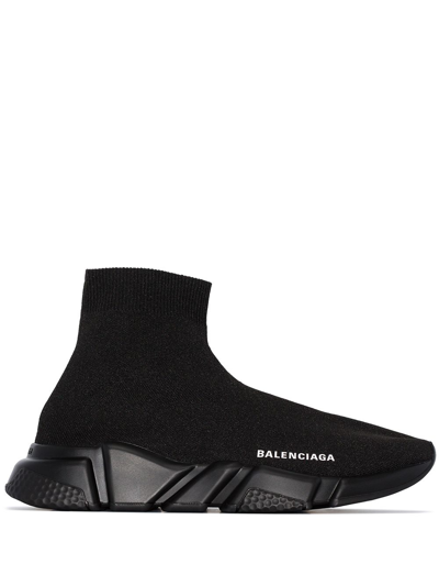 Shop Balenciaga Speed Logo Print Sneakers In Black