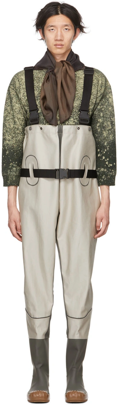 Shop Maison Margiela Off-white Leather Waders In H9049 Ivory/dark Gre