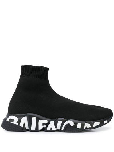 Shop Balenciaga Speed Graffiti Sneakers In Black
