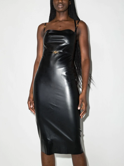 Versace Medusa Latex Midi Dress In Black