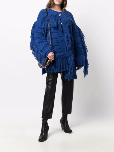 Shop Stella Mccartney Oversized Fringed Jumper In Blue