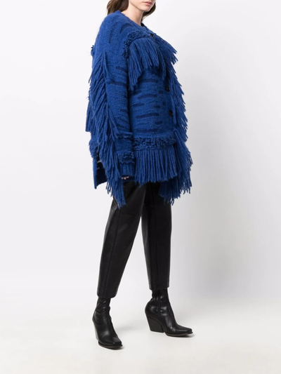 Shop Stella Mccartney Oversized Fringed Jumper In Blue