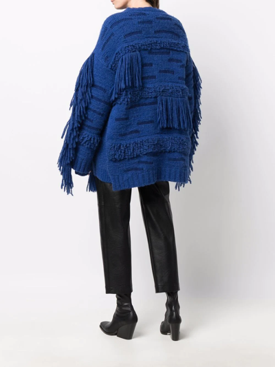 Shop Stella Mccartney Oversized Fringed Jumper In Blue