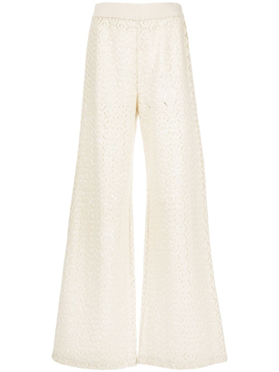 Shop Jonathan Simkhai Crochet-knit Wide-leg Trousers In White
