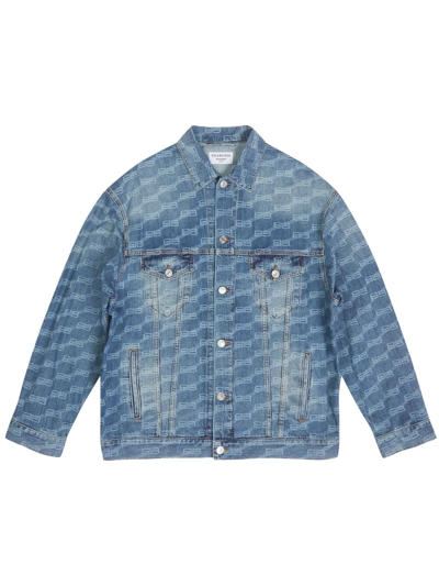 Shop Balenciaga Logo-print Washed Denim Jacket In Blue