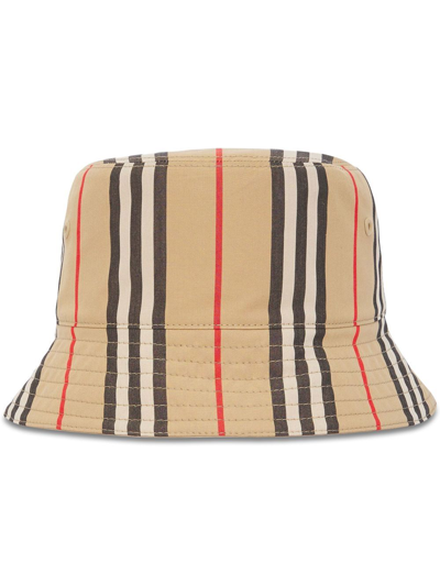 Shop Burberry Reversible Icon Stripe Bucket Hat In Neutrals