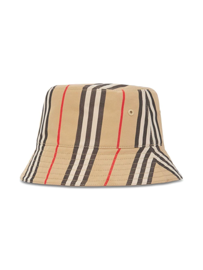 Shop Burberry Reversible Icon Stripe Bucket Hat In Neutrals