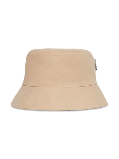Shop Burberry Reversible Icon Stripe Bucket Hat In Neutrals