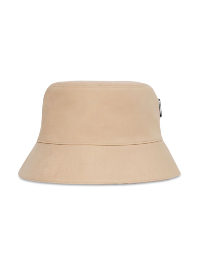 Burberry Reversible Icon Stripe Cotton Bucket Hat In Neutrals