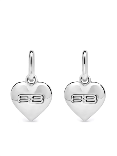 Shop Balenciaga Bb Icon Heart-motif Earrings In Silver