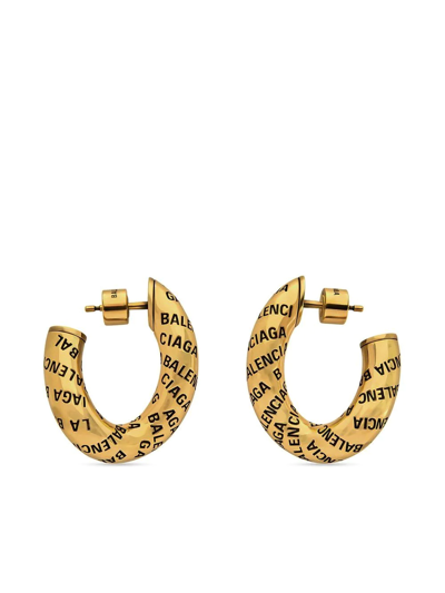 Shop Balenciaga Logo-print Hoop Earrings In Gold
