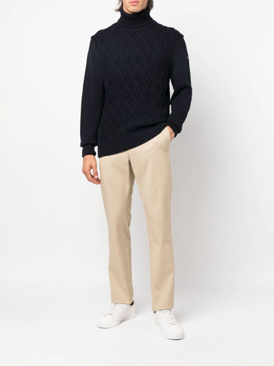 Paul & Shark Cable-knit Roll-neck Jumper In Blue