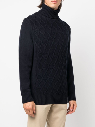 Paul & Shark Cable-knit Roll-neck Jumper In Blue