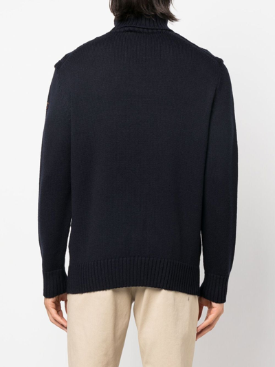 Paul & Shark Cable-knit Roll-neck Jumper In Blue
