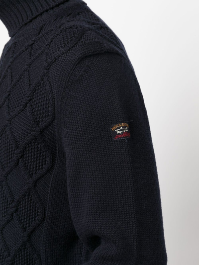 Paul & Shark Cable-knit Roll-neck Jumper In Blue