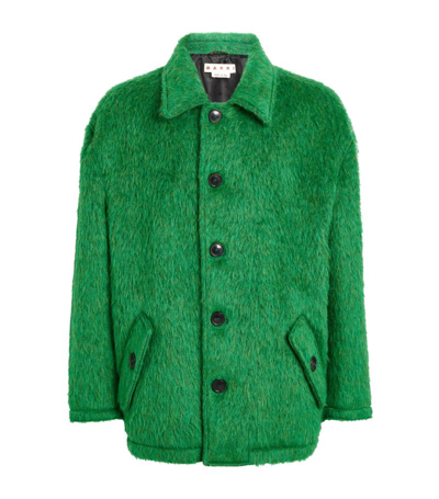 Shop Marni Fuzzy Ratiné Caban Coat In Green