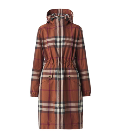 Shop Burberry Check Hooded Parka In Brown