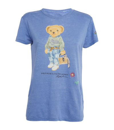 Shop Polo Ralph Lauren Linen Polo Bear T-shirt In Blue