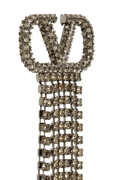 Shop Valentino Vlogo Crystal Fringe Earrings In Black