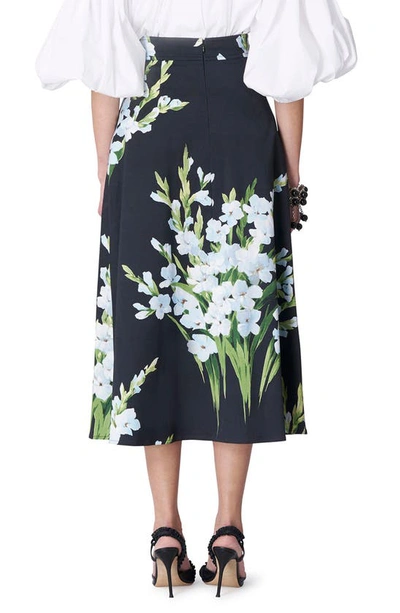 Shop Carolina Herrera Gladiolus Print A-line Midi Skirt In Black-multi