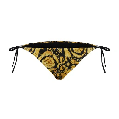 Shop Versace Barocco Swim Slip In Gold Print