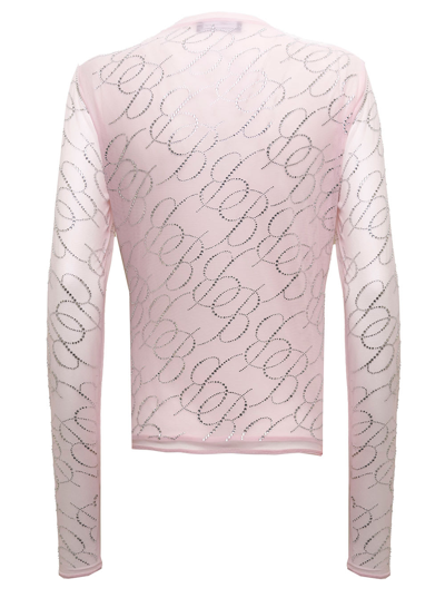 Shop Blumarine Pink Sheer Organza Long-sleeved Shirt With B Logo Jacquard  Woman