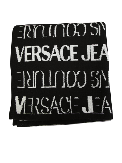 Shop Versace Jeans Couture Wool Blend Scarf With The Unmistakable Monogram In Black