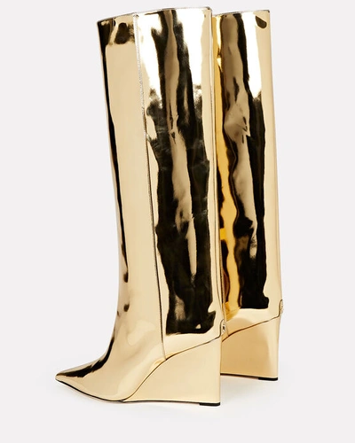Shop Jimmy Choo Blake Metallic Leather Wedge Knee Boots In Gold