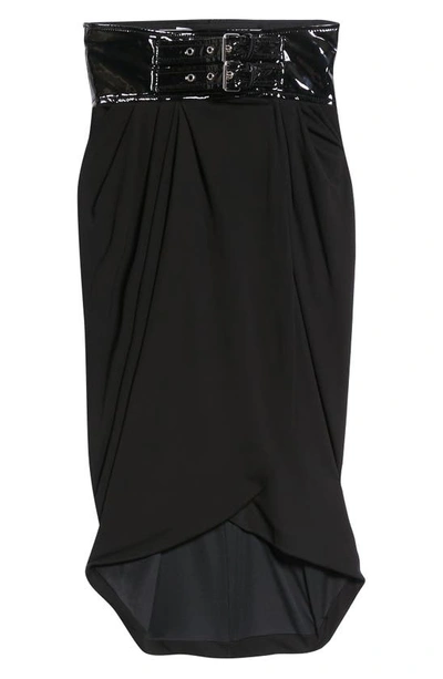 Shop Moschino Drape Front Belted Wrap Skirt In Black