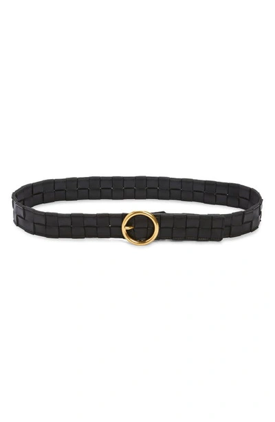 Shop Bottega Veneta Intreccio Nappa Leather Belt In Black-gold