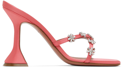 Shop Amina Muaddi Pink Lily Heeled Sandals In Bubble