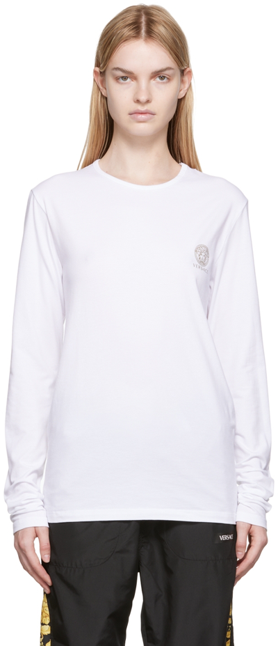 Shop Versace White Medusa Long Sleeve T-shirt In A1001 White
