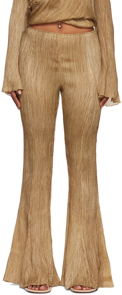 Acne Studios Pika Crinkle Flared-leg Silk Trousers In Caramel Brown