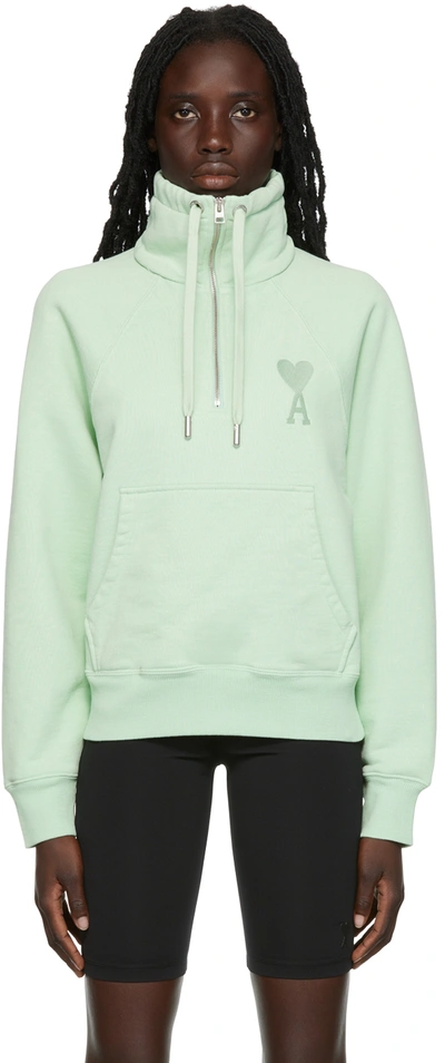 Shop Ami Alexandre Mattiussi Green Ami De Cœur Half-zip Sweatshirt In 441 Aqua