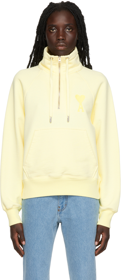 Shop Ami Alexandre Mattiussi Yellow Ami De Cœur Half-zip Sweatshirt In 703 Pale Yellow