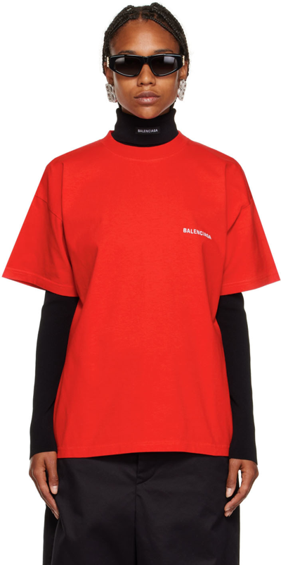 Shop Balenciaga Red Cotton T-shirt In 3168 Bright Red/whit