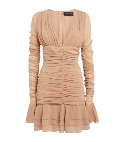 Shop Blumarine Silk Ruched Mini Dress In Beige