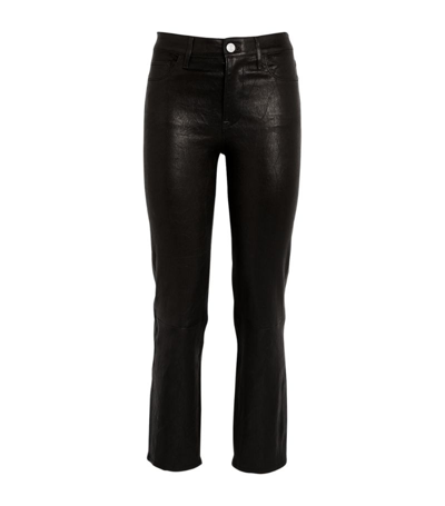 Shop Frame Leather Le High Straight Jeans In Black