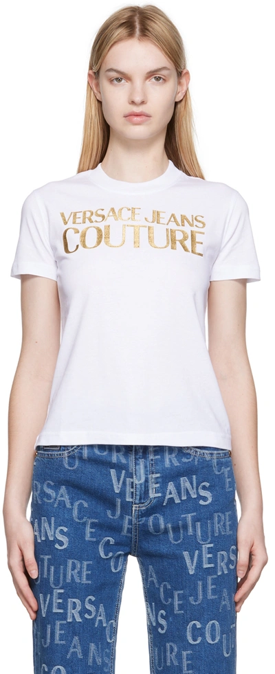 Shop Versace Jeans Couture White Printed T-shirt In Eg03 003 + 948