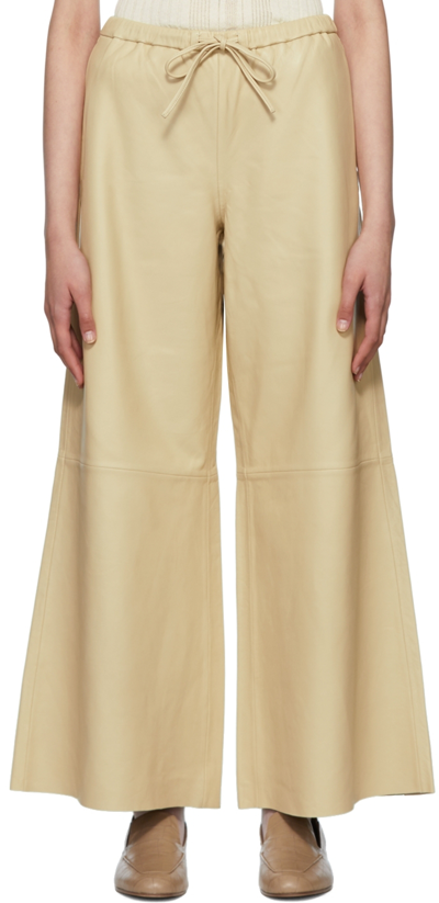 Shop By Malene Birger Beige Vigaia Leather Pants In 14h Faded Yellow