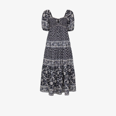 Shop Sea Black Jasper Paisley Print Midi Dress In Blue