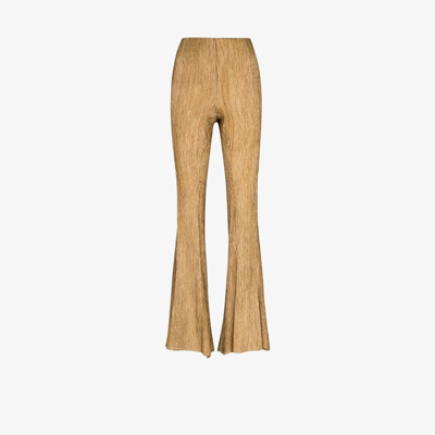 Shop Acne Studios Brown Pika Plissé Flared Silk Trousers