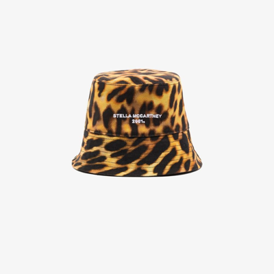 Stella Mccartney Orange Leopard Print Logo Cotton Bucket Hat In Yellow