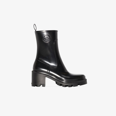 Shop Moncler Loftgrip 50 Rubber Rain Boots - Women's - Rubber/fabric/leather In Black
