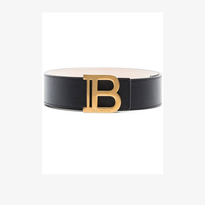 Shop Balmain Black B Logo Leather Belt