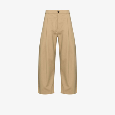 Shop Studio Nicholson Neutral Sorte Cropped Wide-leg Cotton Trousers In Neutrals