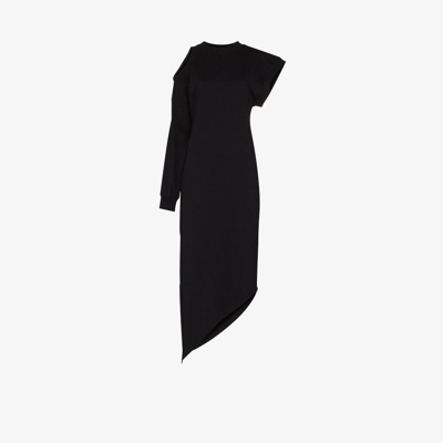 Shop A.w.a.k.e. Black Asymmetric Shoulder Cutout Organic Cotton Dress