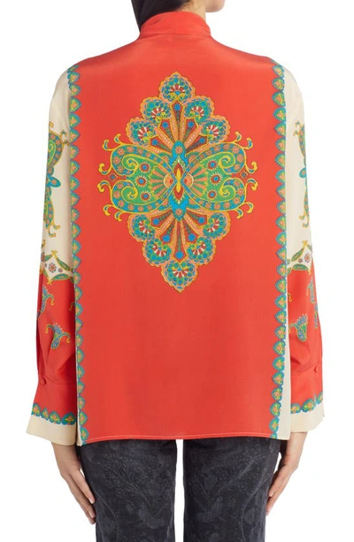 Shop Etro Santa Barbara Paisley Print Tie Neck Silk Blouse In Red 600