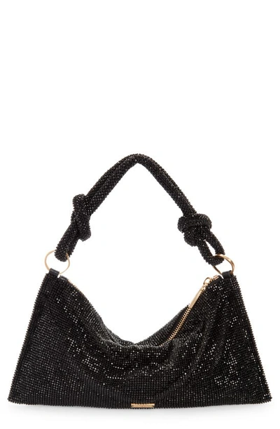 Hera Nano Knotted Crystal-embellished Satin Shoulder Bag In Black